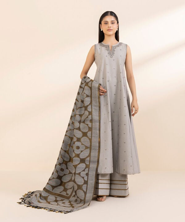 3PC-EMBROIDERED DOBBY SUIT