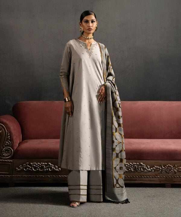 3PC-EMBROIDERED DOBBY SUIT