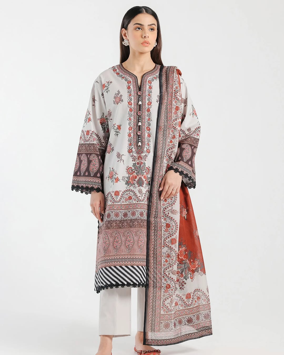 3PC-PRINTED LAWN SUIT