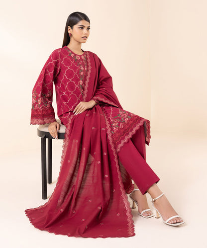 3PC-EMBROIDERED COTTON JACQUARD SUIT
