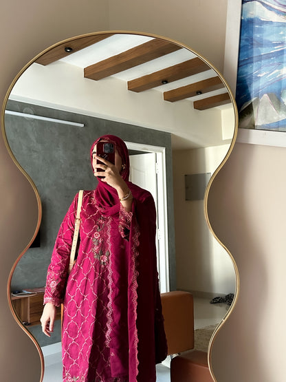 3PC-EMBROIDERED COTTON JACQUARD SUIT