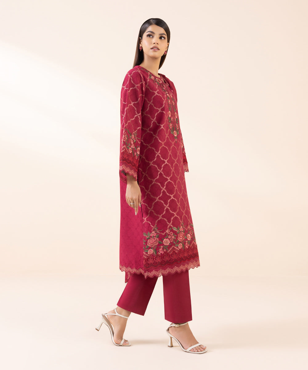 3PC-EMBROIDERED COTTON JACQUARD SUIT