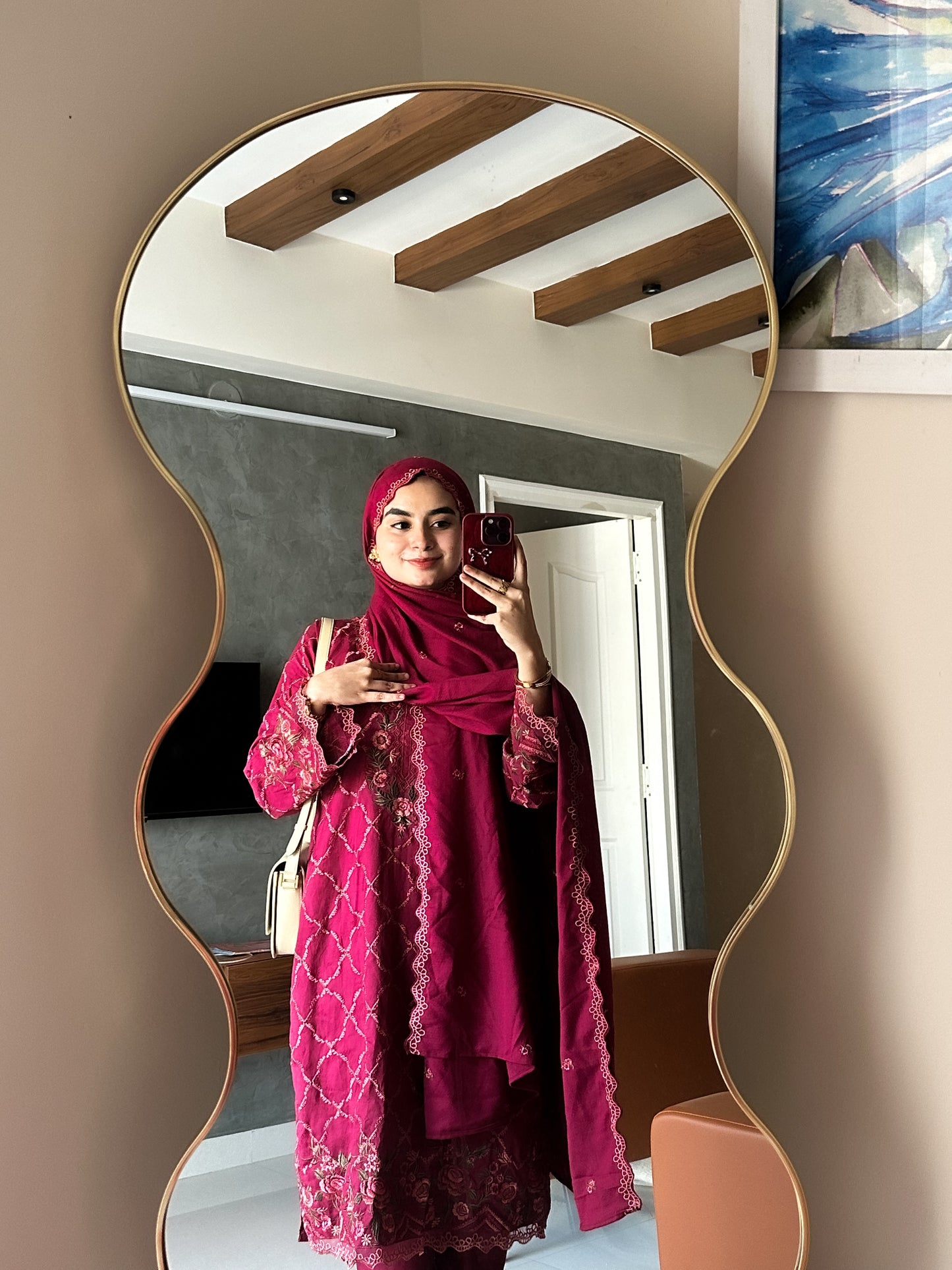 3PC-EMBROIDERED COTTON JACQUARD SUIT