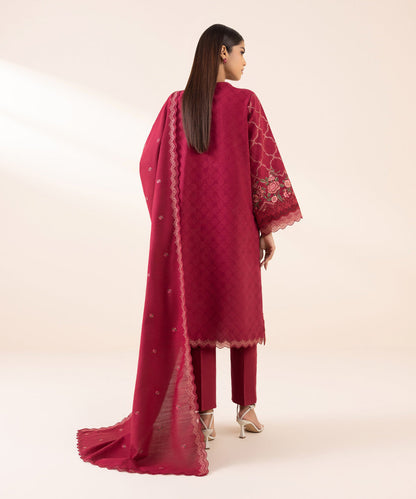 3PC-EMBROIDERED COTTON JACQUARD SUIT