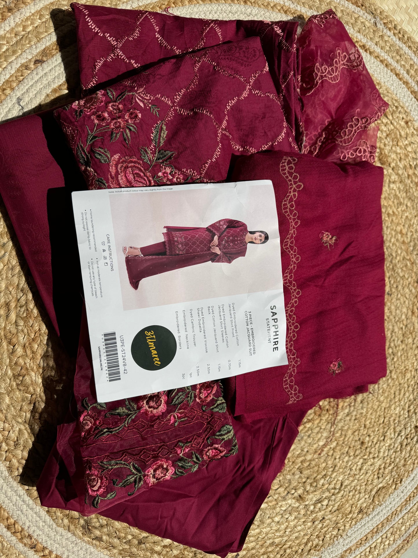 3PC-EMBROIDERED COTTON JACQUARD SUIT