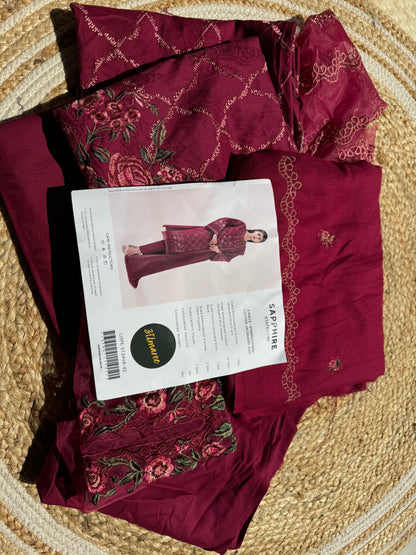 3PC-EMBROIDERED COTTON JACQUARD SUIT