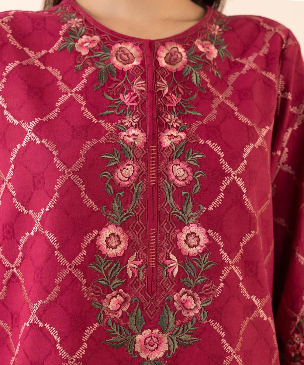 3PC-EMBROIDERED COTTON JACQUARD SUIT