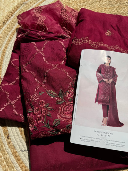 3PC-EMBROIDERED COTTON JACQUARD SUIT