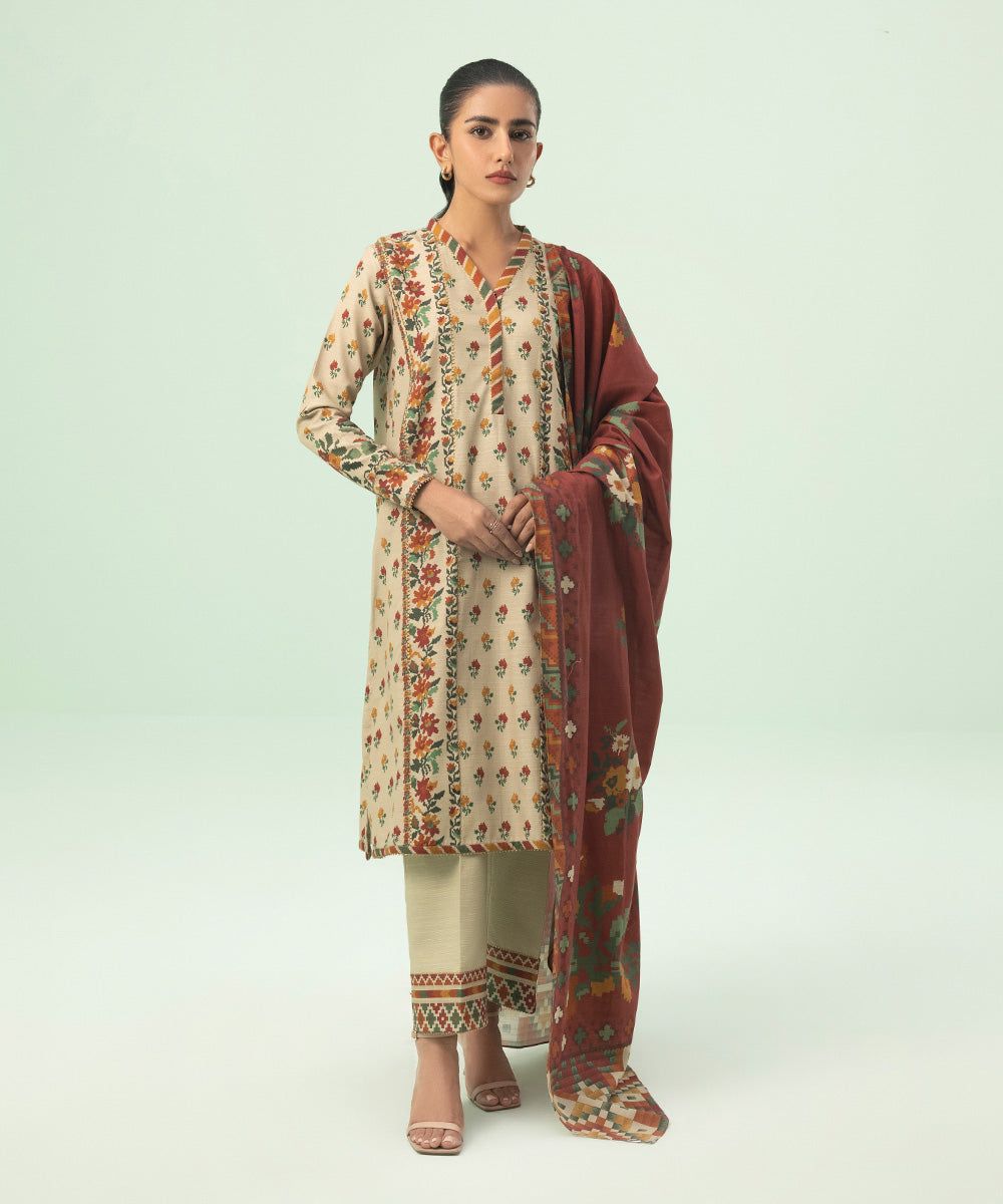 3PC- PRINTED KHADDAR SUIT