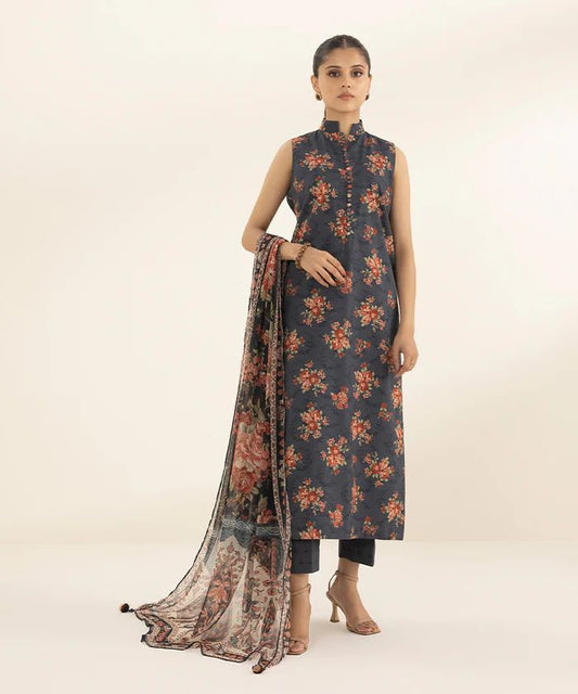 3PC-PRINTED LAWN SUIT