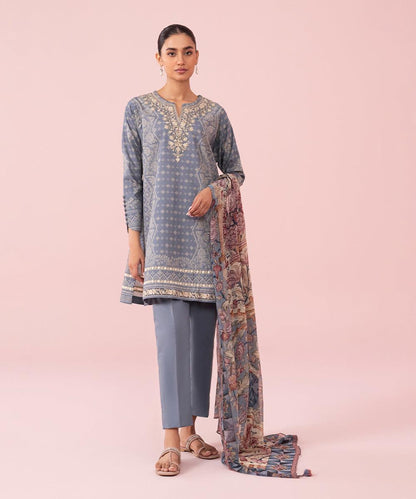 3PC-EMBROIDERED CAMBRIC SUIT