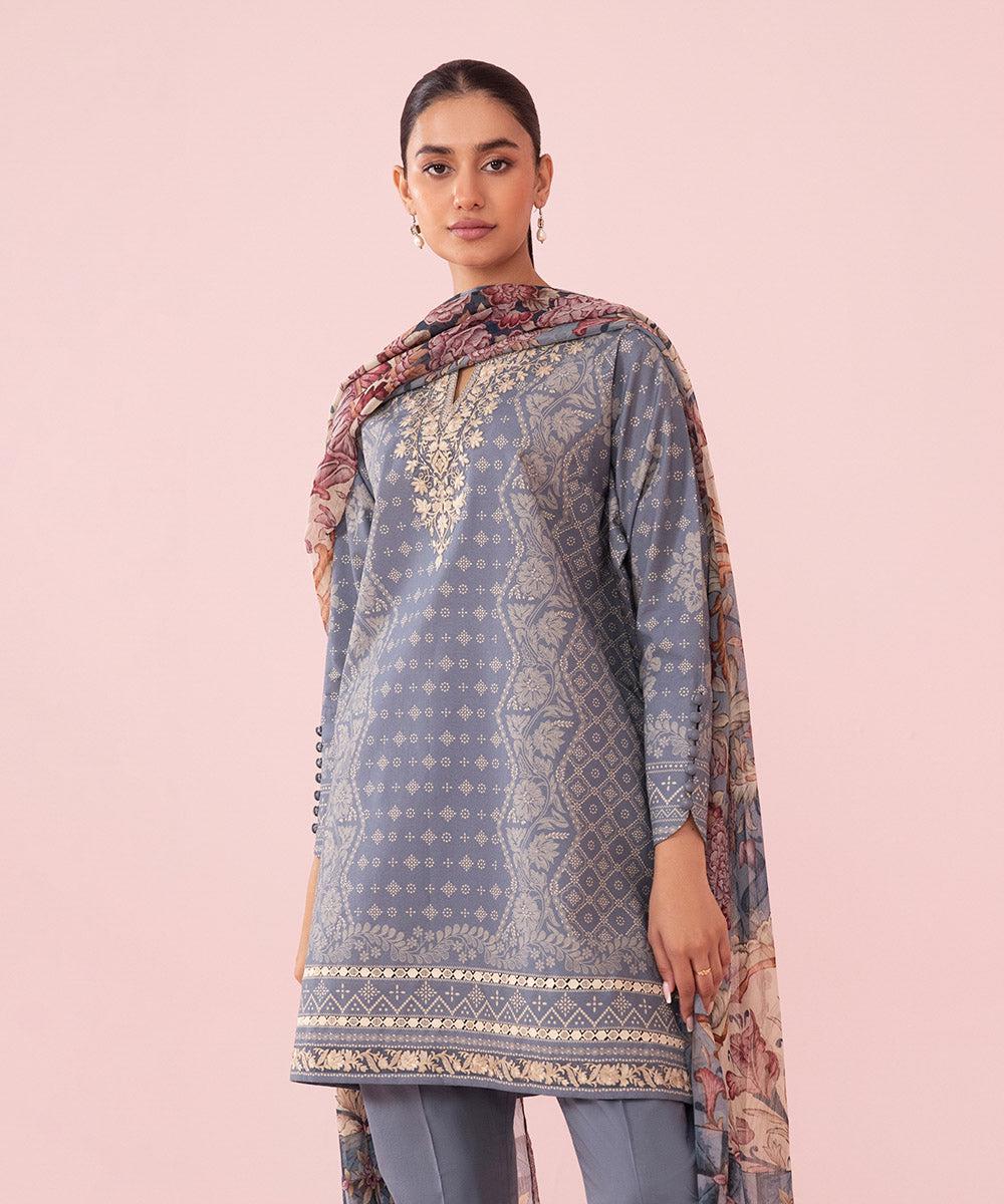 3PC-EMBROIDERED CAMBRIC SUIT