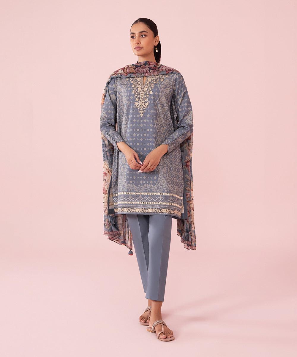 3PC-EMBROIDERED CAMBRIC SUIT