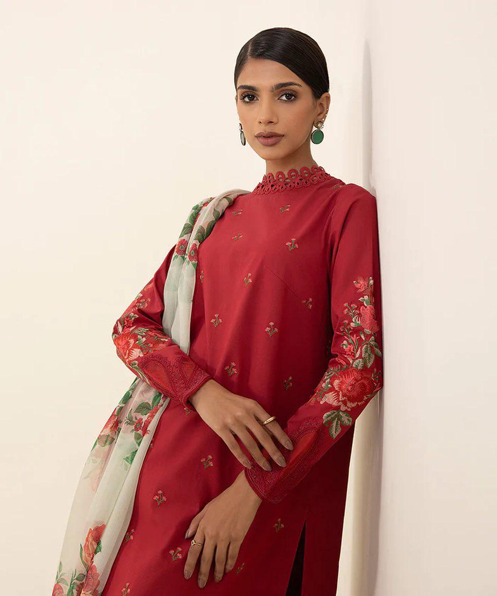 3PC-EMBROIDERED CAMBRIC SUIT